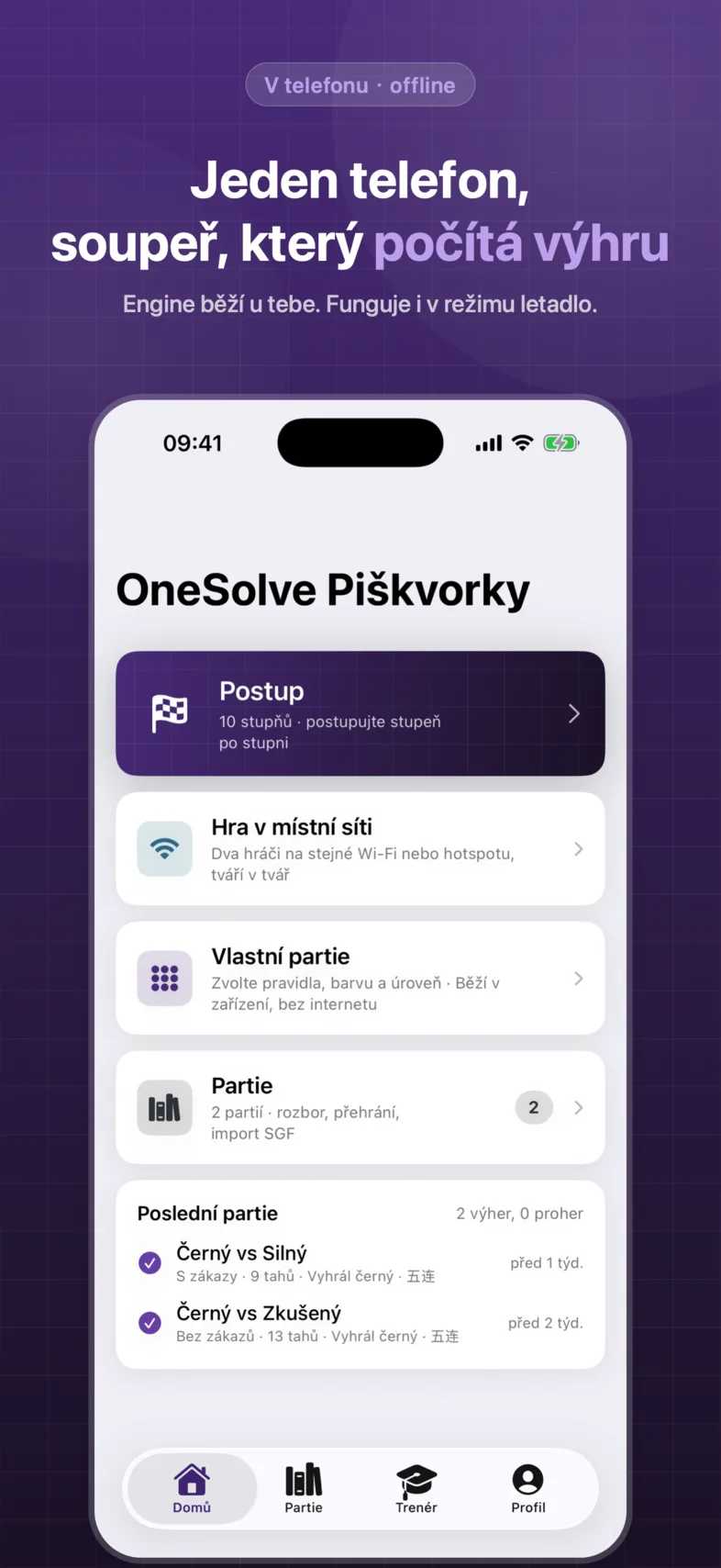 OneSolve Piškvorky: domovská obrazovka