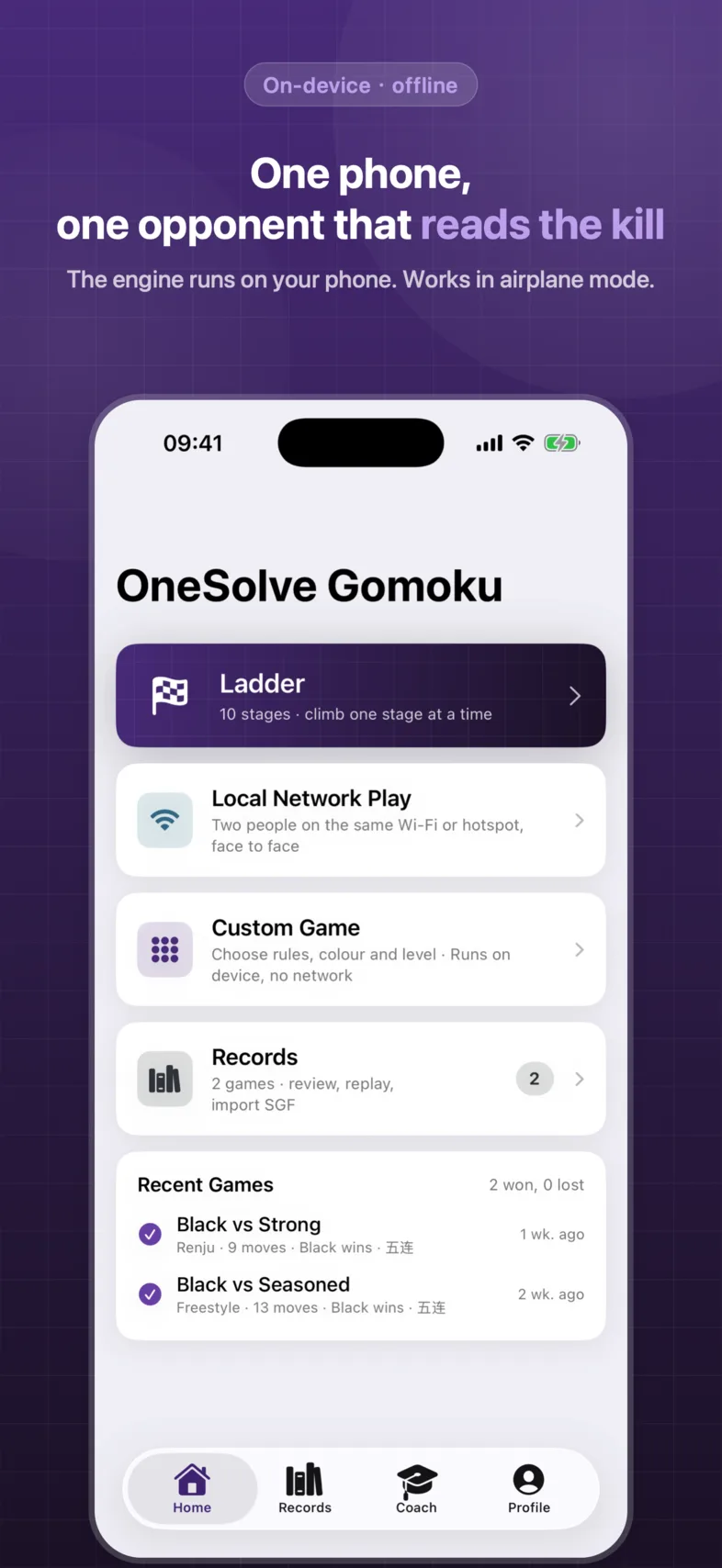 OneSolve Gomoku poster: home screen