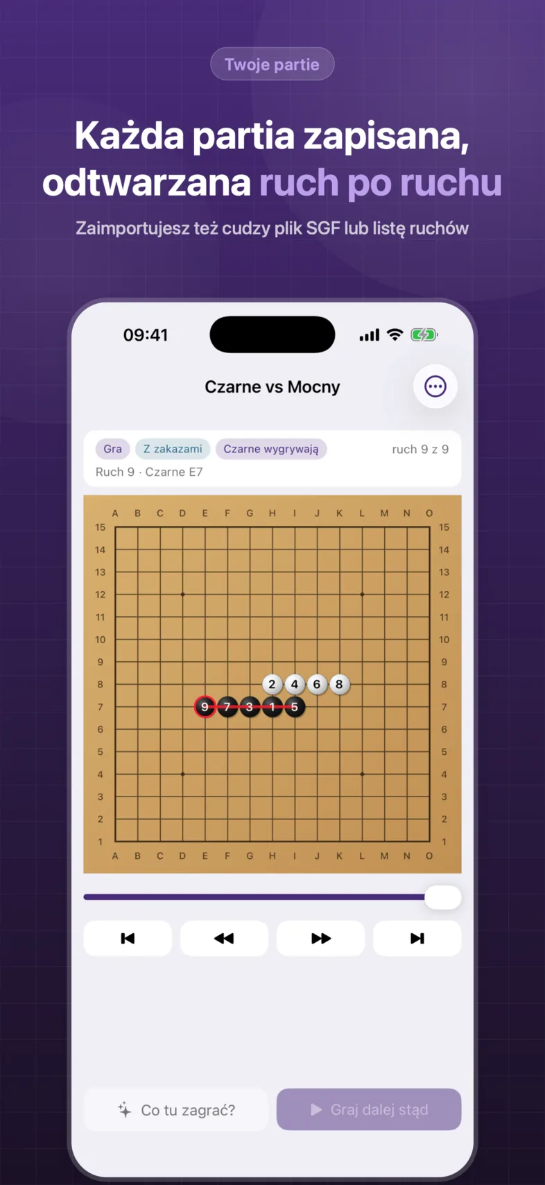 OneSolve Gomoku: odtwarzanie partii