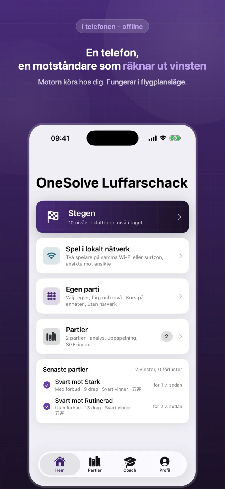 OneSolve Luffarschack: startskärm